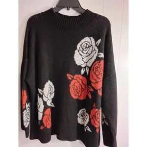 Torrid Open Stitch Knit Tunic Sweater Black Size 2 Mock Neck Long Sleeve Plus 2X